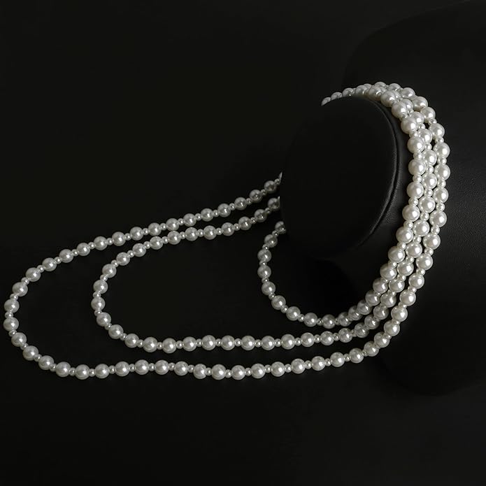 Long Pearl Necklaces for Women Cream White Faux Pearl Strand Layered Necklace Costume Jewelry