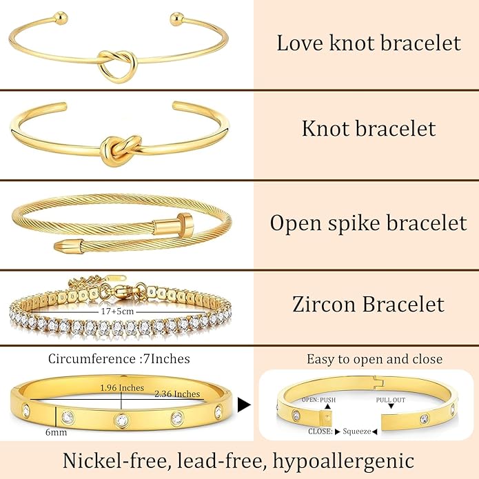 FAFUGA 18 K Gold Plated Love Bangle Bracelet Stack Cuff Jewelry for Women Jewelry Set for Women Gift with Box