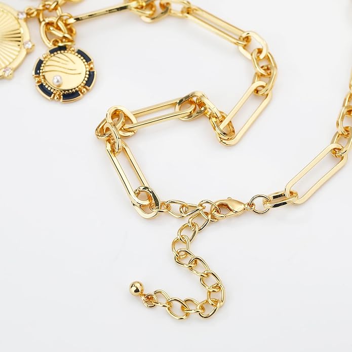 Chunky Gold Necklace for Women, 18K Waterproof Heart Necklace Statement Necklace Gold Charm Necklace Chunky Jewelry Paperclip Chain Choker Gift for Women