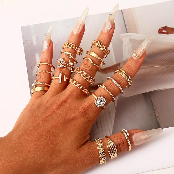 CHICUTIE Gold Knuckle Rings Set For Women Stackable Joint Finger Midi Rings Dainty Cubic Crystal Zirconia Simple Hollow Twist Cute Rings Pack Jewelry Gift