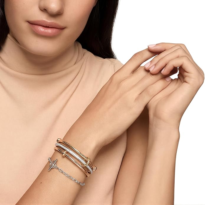 Musishiyu Gold Bracelets for Women Stacking Bangle - 18K Mixed Metal Tri-Color Rolling Interlocking Bands, Cubic Zirconia Fidget Anxiety Jewelry, Valentine's Galentine's Day Gifts (Love, Loyalty, Friendship)