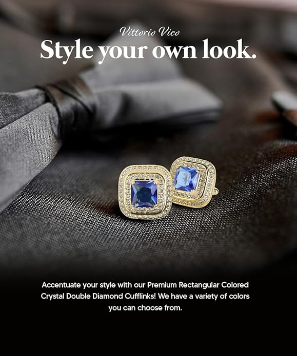 Vittorio Vico Square Colored Crystal Double Diamond Set Cufflinks