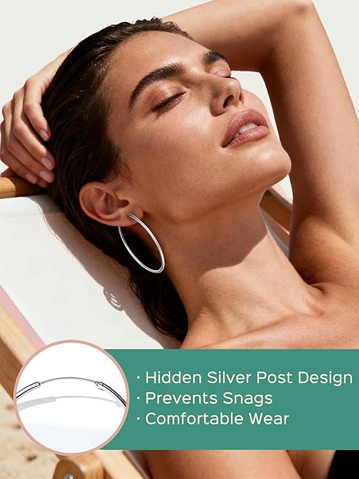 ChicSilver Hypoallergenic 925 Sterling Silver Hoop Earrings for Women, Lightweight Large Gold Plated Hoop Earrings, Endless Hoops Earring 20/30/40/50/60/70MM