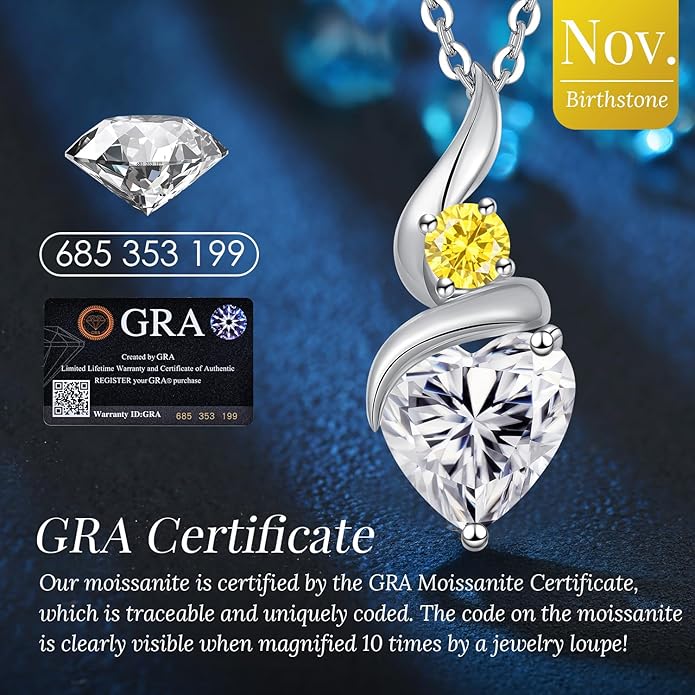 ANDSO Moissanite Heart Pendant Necklaces for Women, 925 Sterling Silver Necklace with Birthstone, Ideal Anniversary Present or Birthday Christmas Valentine Jewelry Gifts for Mom Wife Her Girlfriend
