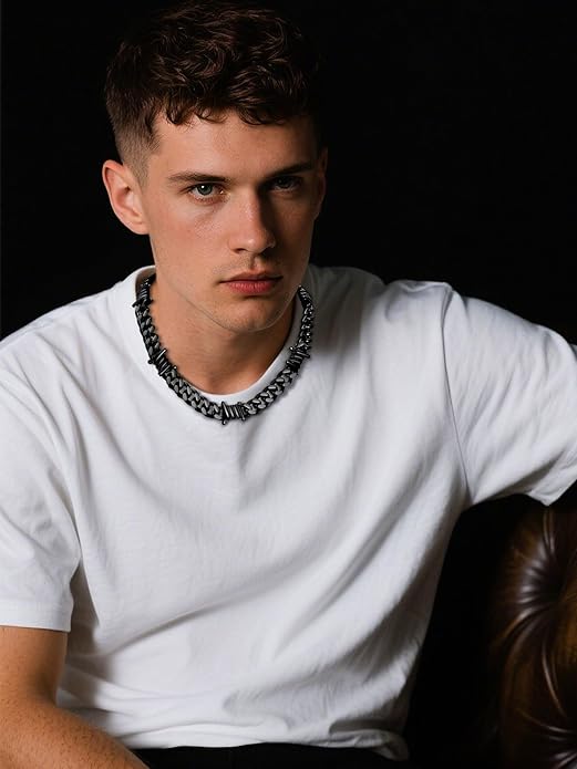 Bestyle Barbed Wire Necklace 5/7/9/12mm Mens Chain Necklaces Hip-hop Punk Gothic Stainless Steel Chain Heavy Thick Cuban Link Chain for Men Women, Length 16/18/20 Inch