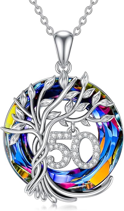 TOUPOP Birthday Gifts for Women 925 Sterling Silver Tree of Life Year Old Necklace Circle Crystal Jewelry Christmas Gifts for Her Wife Mom Mother Grandma Grandmother