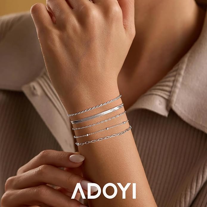 adoyi Gold Bracelets for Women, 14K Gold Plated Stackable Bracelet Stack Set Adjustable Charm Paperclip Chain Cuban Link Layered Waterproof Jewelry Sets Gifts for Womens 6.0/6.8/7.2"