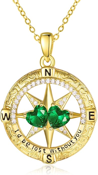 Zeuslia Double Birthstone Necklace Gifts for Wife - 925 Sterling Silver Sunflower/Rose/Crown Cross/Compass/Heart Pendant I Love You Necklace, Anniversary Birthday Gifts for Wife Girlfriend Mom Her