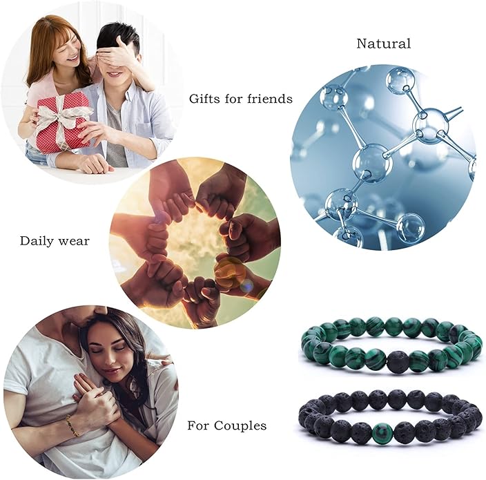 MengPa Mens Beaded Bracelets Couples Matching Bracelet Set Lava Rock Beads for Women Stone Jewelry