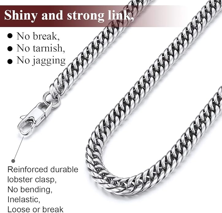 FindChic Men Curb Chain Necklace 18K Gold Plated/Stainless Steel/Black Chunky Double Tight Cuban Link Hip Hop Neck Chains for Men Boys 3.5MM/5MM/6MM/7MM/9MM/12MM 14''-30'' 8 Length Options (Send Gift Box)