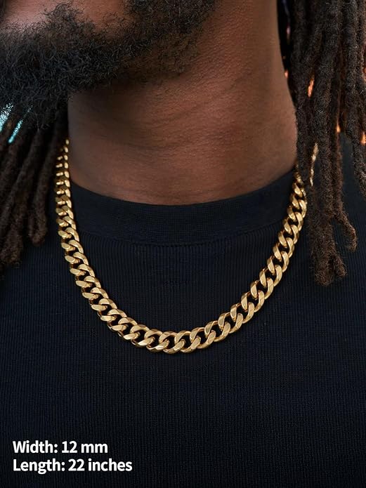U7 Cuban Link Chain Necklace for Men, Stainless Steel/Black/Gold Mens Necklaces, Chunky Curb Chain Necklace in 6/9/12mm Width 18-30 Inches, Thick Choker Jewelry with Box Packed