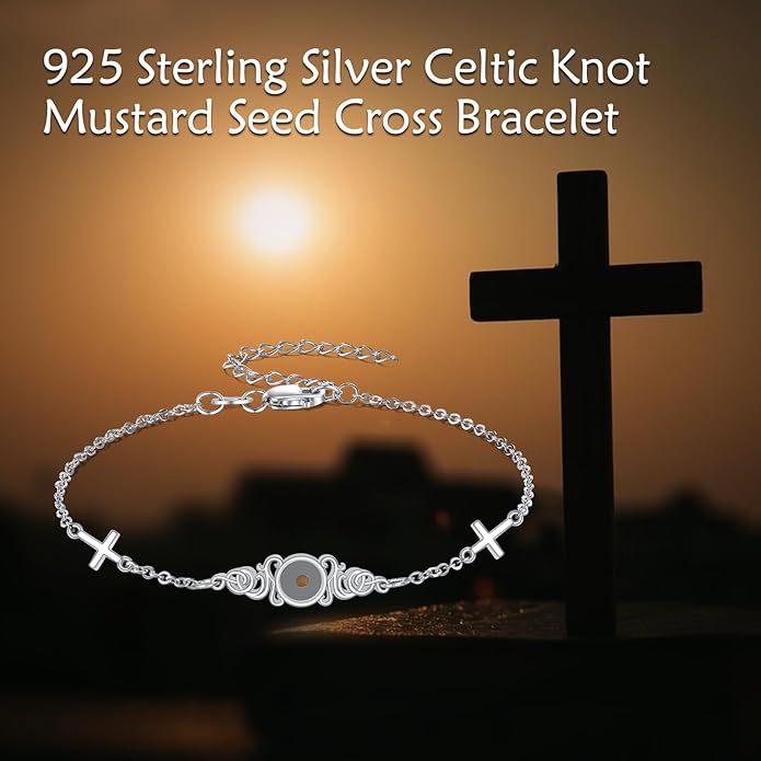 AOBOCO Mustard Seed Bracelet S925 Sterling Silver Mountain Cross Bracelets Christmas Christian Faith Jewelry Mothers Day Birthday Gifts for Mom