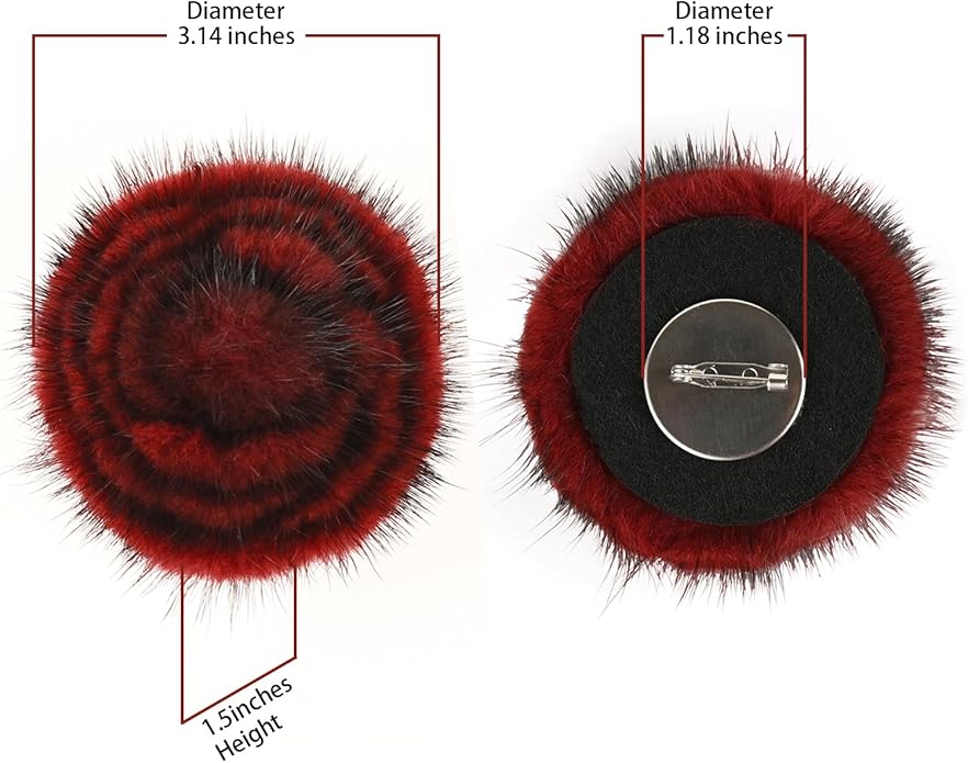 Elegant Mink Fur Red Rose Brooch 3D Real Fur Pin for Womens Girls Floral Brooch Clothing Bag Scarf Decoration Shawl Pins Jewerly