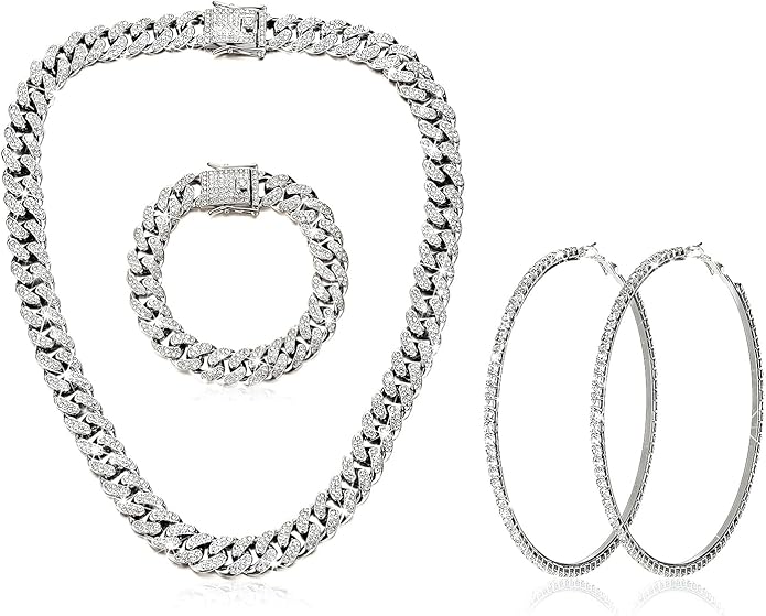 Tennis Necklace Bracelet for Women, Sterling Sliver, Dainty Chocker Necklace, Crystal Bracelet for Women, Wedding Jewelry for Bride, Sparkly Party Prom Hypoallergenic