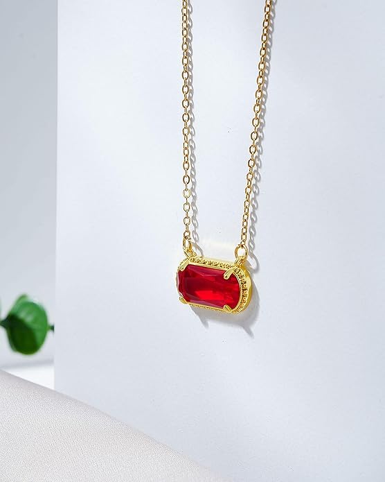 Lourny Gemstone Birthstone Pendant Layered Necklace for Women Trendy, 18K Gold Plated Paperclip Chain Preppy Choker Charm Necklace for Women Wife Jewelry