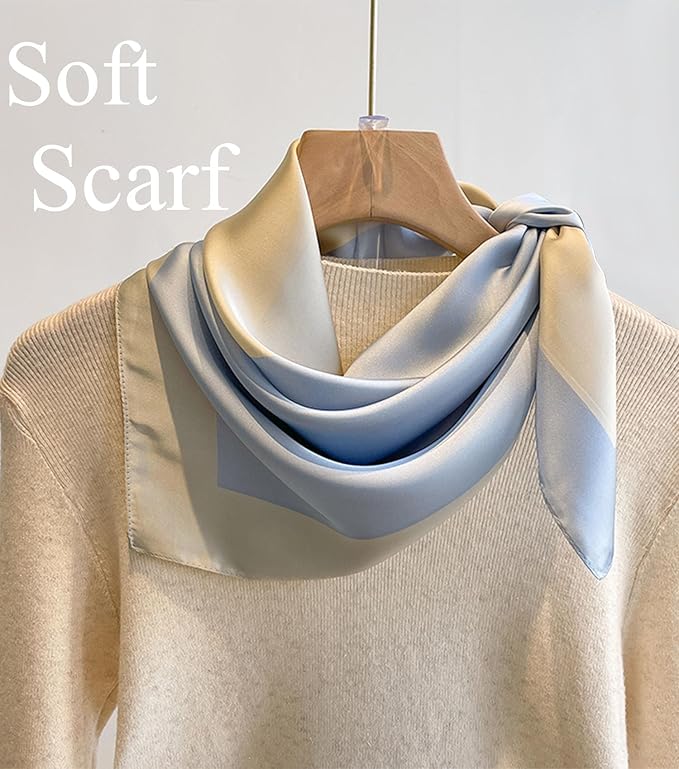 kcctoo 27.5" Mulberry Silk Feeling Head Scarf Women's Fashion Square Neck Satin Scarfs for Bag Hair Scarves Gift
