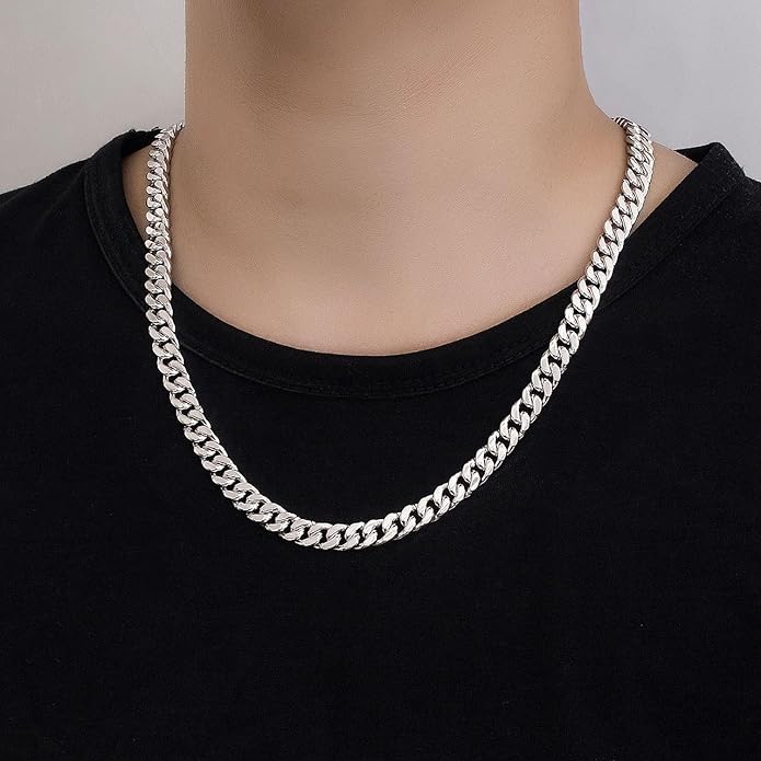 Dankadi Fashion 925 Sterling Silver Solid Miami Cuban Link Chain Necklace 8MM & 12MM- Curb Cuban Thick Big Link Choker For Men 20 "22" 24 "26" 28" Fine Jewelry