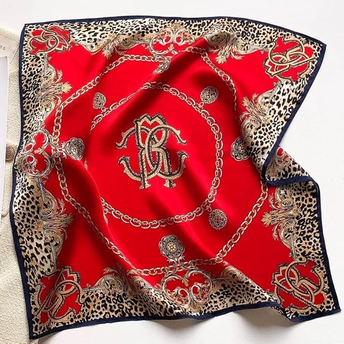 ANDANTINO 100% Pure Mulberry Silk Small Square Scarves -21'' x 21''- Digital Printed Neckerchief –Women Men Lightweight Scarf