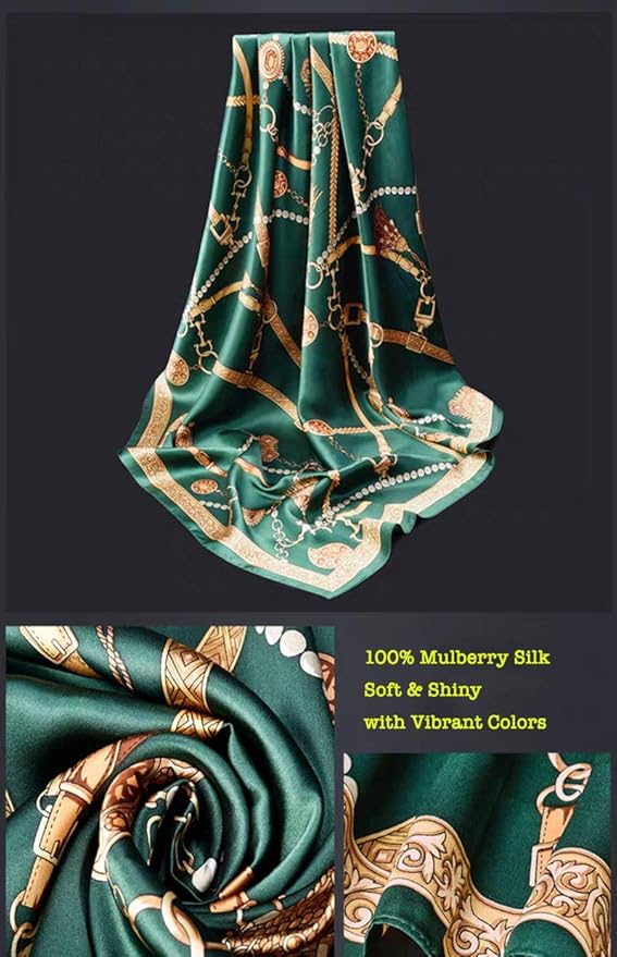 ANDANTINO 100% Mulberry Silk Scarf -21” Lightweight Square Neckerchief – Breathable Digital Printed Scarves with Gift Packed