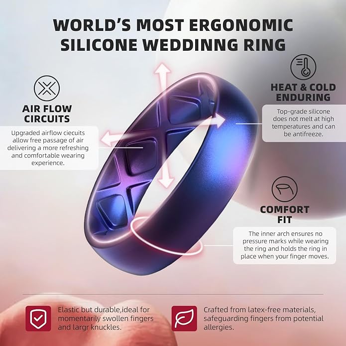 Egnaro Women's Bridal Rings Sets, 6mm Wide, 2mm Thick, Silicone Wedding Rubber Band with Half Size, Inner Arc Ergonomic Breathable Design