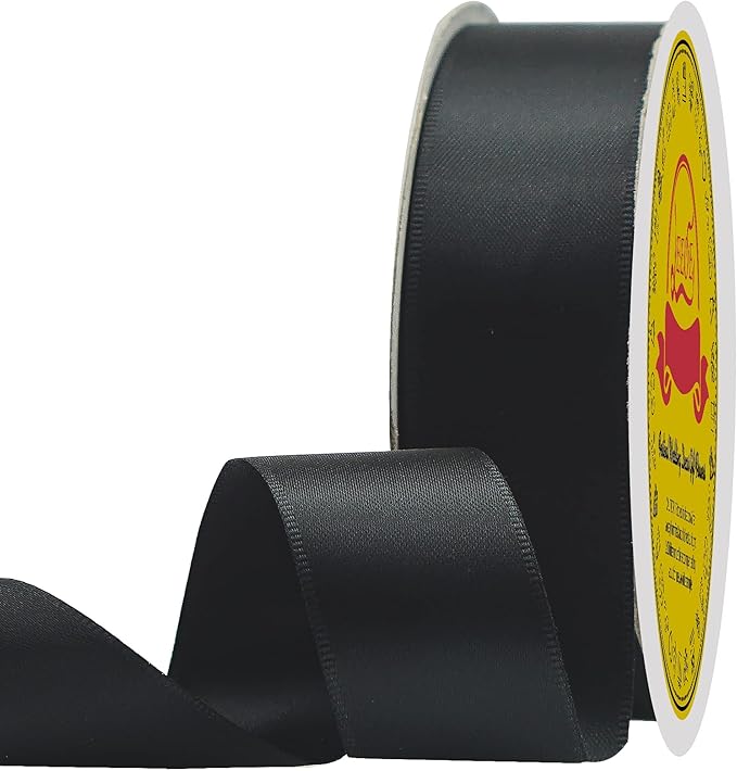 LEEQE Double Face Black Satin Ribbon 7/8 inch X 25 Yards Polyester Black Ribbon for Gift Wrapping Very Suitable for Weddings Party Invitation Decorations and More