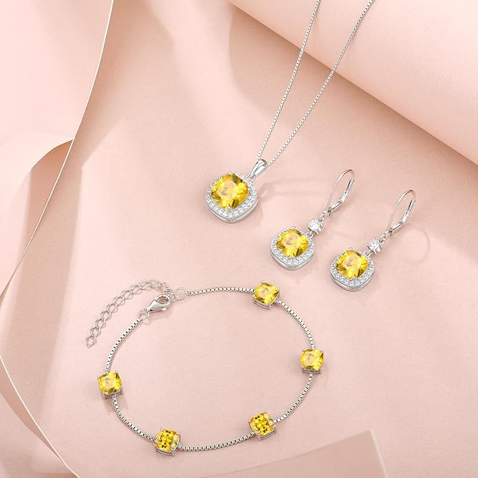 Birthstone Bracelet for Women 925 Sterling Silver Dainty Princess Cut Link Bracelet Jewelry Gifts for Her