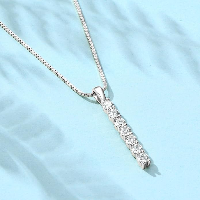 AINUOSHI Lab Created Moissanite Bar Necklace 0.56 cttw Imitation Diamond Alternative Necklace for Women S925 Sterling Silver Y Necklace Simple Fashion Jewelry Gifts for Women