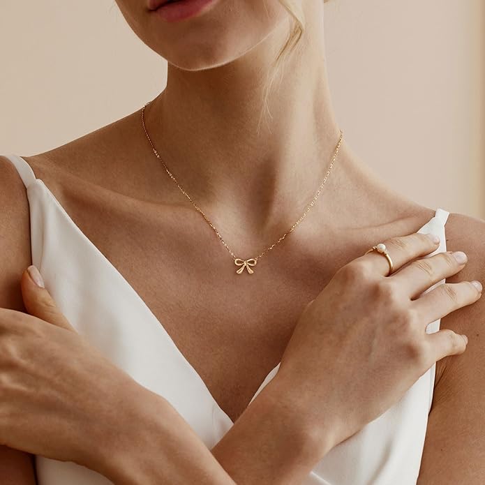 Gold Necklace for Women-14K Gold Plated Bow,Dragon,Shell, Palm Tree, Seahorse, Conch Shell,Sardines, Cowboy Boot,Bat,Bunny Pendant Beachy Jewelry for Women Gifts