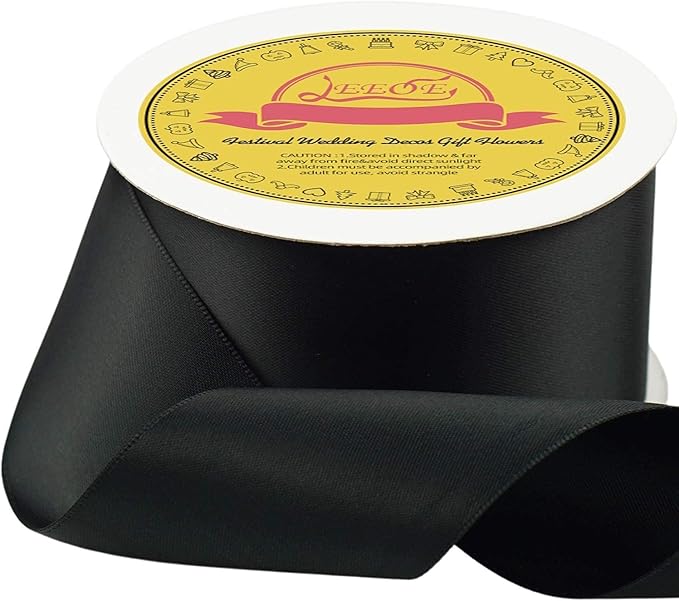 LEEQE Double Face Satin Ribbon 2 inch X 25 Yards Polyester Black Ribbon for Gift Wrapping Very Suitable for Weddings Party Hair Bow Invitation Decorations and More