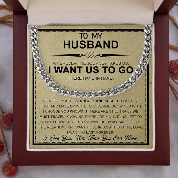 Mapileng Cuban Link Chain Necklace For Husband, Love You This Much To My Husband Classic Steel Jewelry Gift Birthday Christmas Anniversary Jewelry Gifts for Dad Brother Boyfriend Son