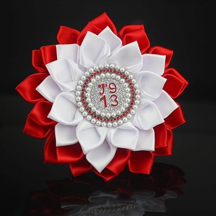 MKISWIN Sorority Flower Brooch Pin for Women Sorority Paraphernalia Gift Pearl Crystal Corsage with Red Elephant Sisterhood Jewelry for Soror