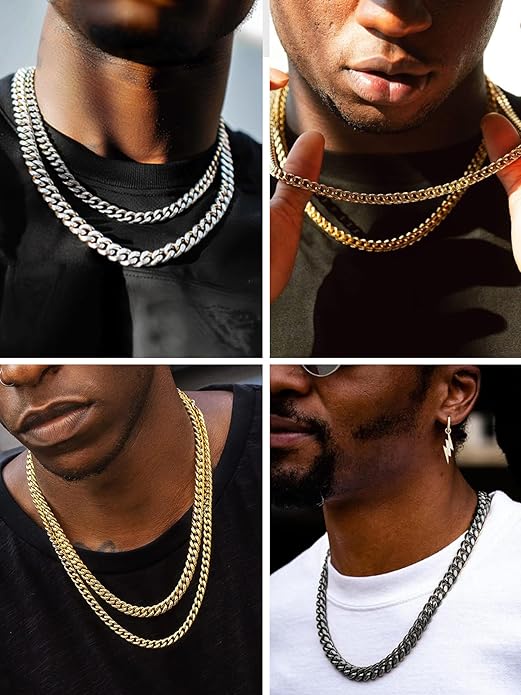 Bestyle Thick Stainless Steel Mens Cuban Link Chain, Black/Gold Chain for Men, No Tarnish & Durable Men Chain Necklace, 5/7/9/12mm Wide, 18"-30" Long, Gift Package
