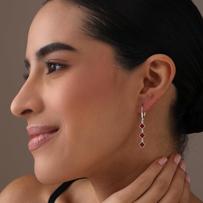 LeCalla 925 Sterling Silver Drop Earrings | Mother of Pearl Clover Earring | Mother of Pearl Stud Earring | Zirconia MOP Drop Dangle Hoop Earrings for Women