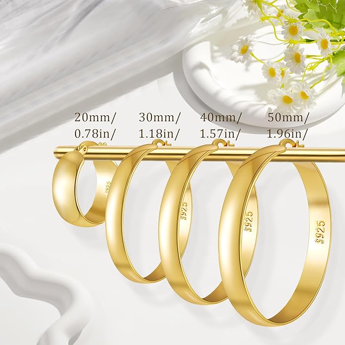 8mm Thick 925 Sterling Silver Hoops Earrings for Women 14K Real Gold Large Hoop Earrings Hypoallergenic and Lightweight Big Hoop Earrings for Women 20/30/40/50/60/70MM