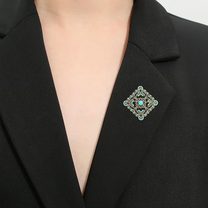 Turquoise West Cowboy Oval Tear Drop Brooch Pin for Women Retro Brooches Pins Classic Fashion Jewelry Accessories Gift