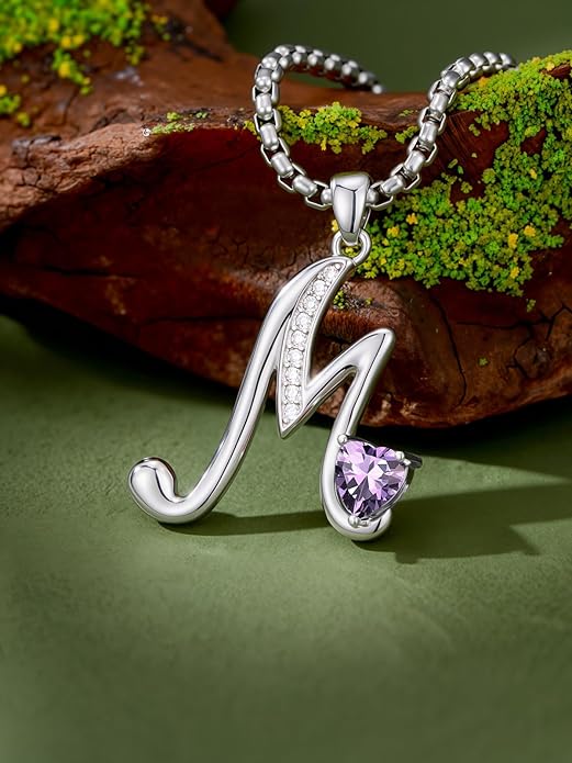 Christmas Gifts for Women Alphabet A to Z Initial Birthstone Pendant Necklaces for Women - 18k White Gold Plated Personalized Name Jewelry Valentine Mothers Day Birthday Gifts for Women Her Girlfriend