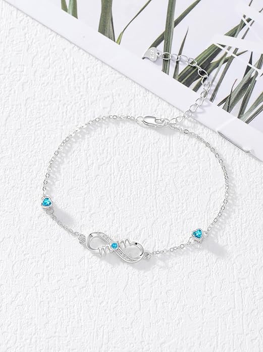 Dorunmo Infinity Bracelet Mom Bracelet 925 Sterling Silver 14K Gold Plated Infinity Heart Anklet for Women Christmas Jewelry Gifts for Wife Mom Daughter
