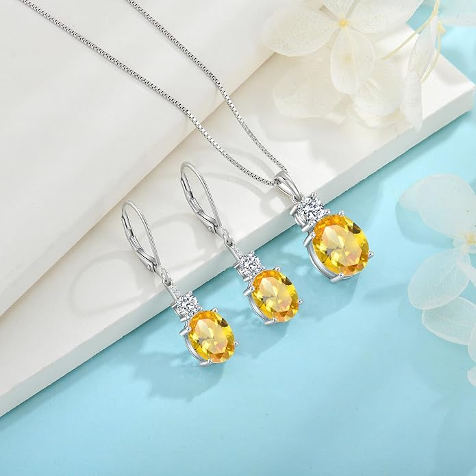 Birthstone Necklace for Women 925 Sterling Silver Oval Cut Cubic Zirconia Pendant Jewelry Gifts for Her