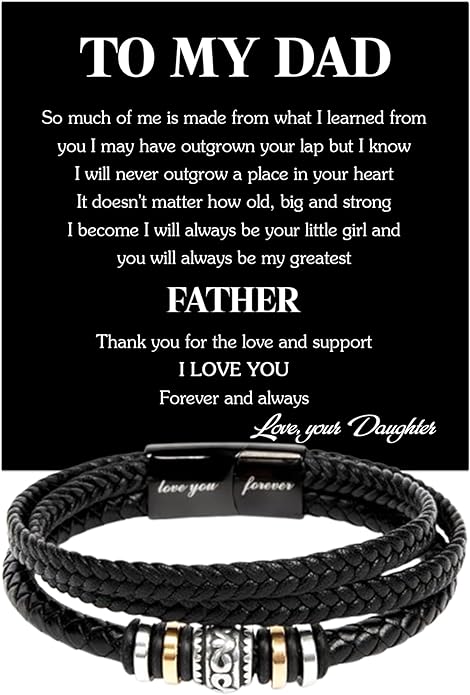 To My Dad Leather Bracelet Father's Day Gift for Dad with Loving Message Card Meaningful Gift from Son or Daughter Men’s Braided Bracelet for Dad Gift for Men Birthday Gift for Dad