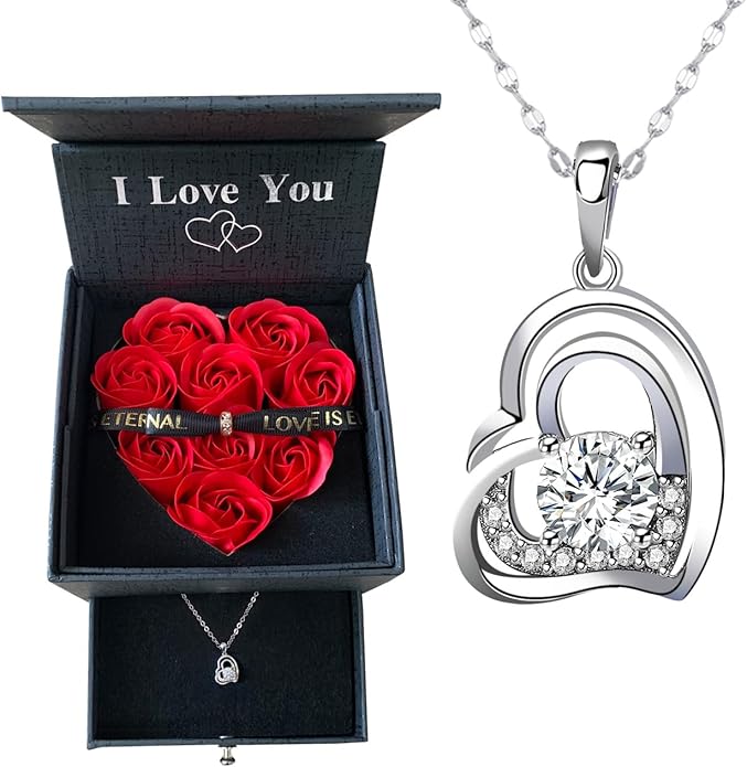 Mothers Day Gifts, Mom Gifts from Daughter Son, Necklace for Mom, Silver Necklace Gifts with Rose Flower for Grandma Daughter Girlfriend and Wife on Birthday Anniversary