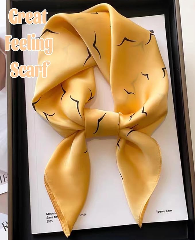 kcctoo 27.5" Mulberry Silk Feeling Head Scarf Women's Fashion Square Neck Satin Scarfs for Bag Hair Scarves Gift