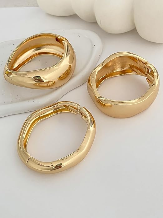 Chunky Gold Bangles Bracelets for Women Trendy Stack Statement Bangle Irregular Cuff Bracelets Fashion Jewelry Gift