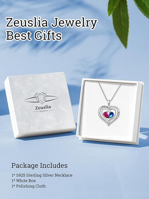 Zeuslia Double Birthstone Necklace Gifts for Wife - 925 Sterling Silver Sunflower/Rose/Crown Cross/Compass/Heart Pendant I Love You Necklace, Anniversary Birthday Gifts for Wife Girlfriend Mom Her