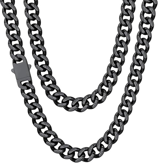 ChainsHouse Cuban Chain Necklace for Men, Stainless Steel/Black/Gold Plated Miami Cuban Necklace 6/9/12MM Width 18"-30" Length Hip Hop Jewelry, Send Gift Box