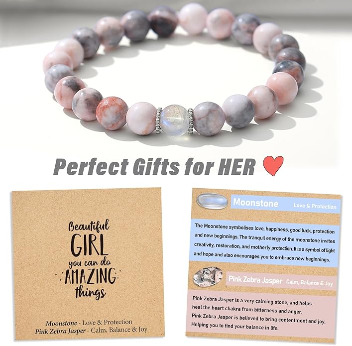 Christmas Stocking Stuffers for Kids/Girls/Teens-Love/Encouragement-Natural Crystal Bracelets-Handmade Cute Gifts