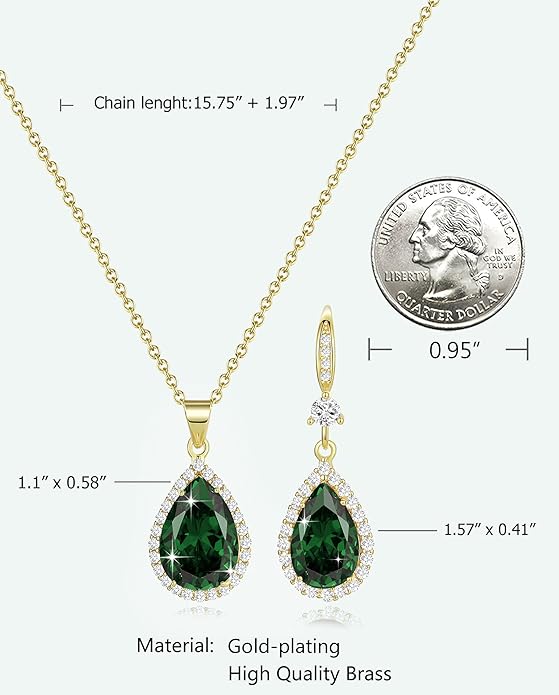 Sumonyo Women Jewelry Set Silver/Gold Plated Teardrop Pendant Necklace Dangle Drop Earrings Dangling Sets Birthstone Crystals Rhinestone,Birthday Anniversary Wedding Mother’s Day Gifts for Women
