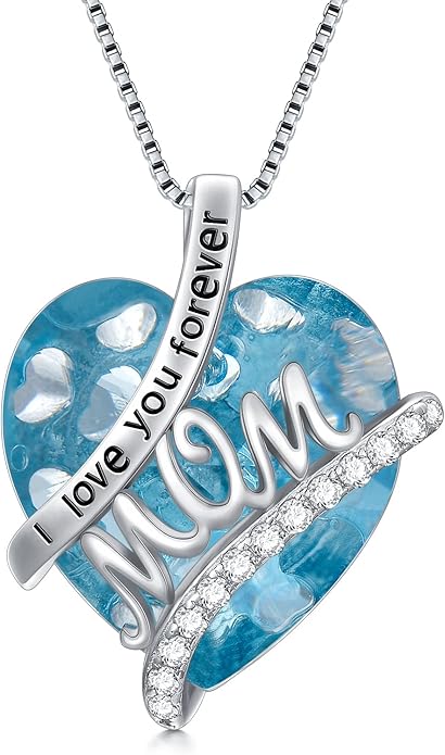 Mothers Day Gifts for Mom s925 Sterling Silver I Love You Forever Love Hear Mon Pendant Necklace with 12 Birthstone Jewelry Birthday Christmas Gifts for Women Grandma Mom Nana From Duaghter Son