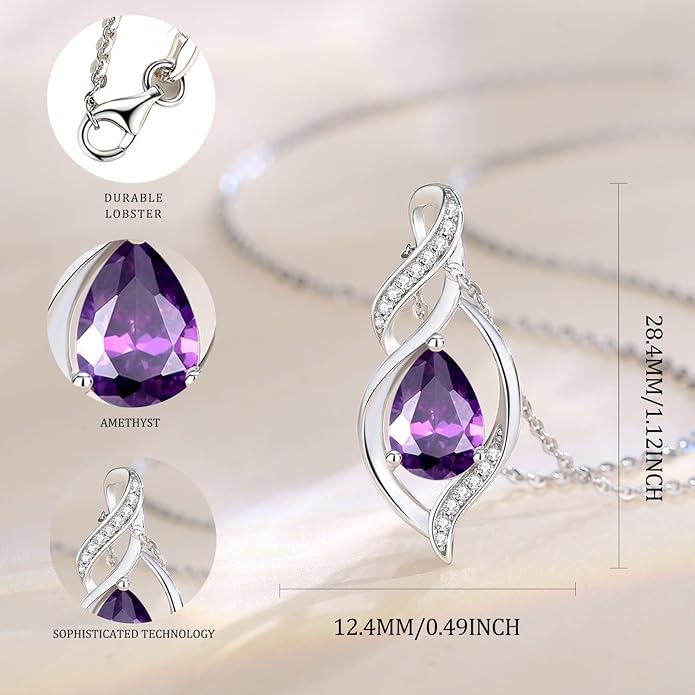 FANCIME Birthstone Necklace for Women Teardrop Necklace S925 Sterling Silver Infinity Love Birthday Gifts for Mom Women Girls, 16"+2" Inches