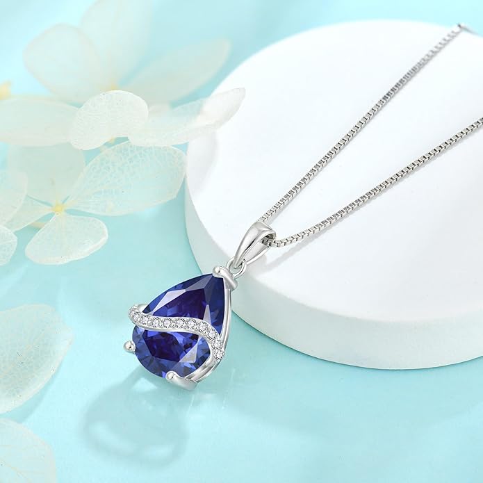 Teardrop Necklace for Women 925 Sterling Silver Birthstone Necklace Pendant Jewelry Gifts for Her