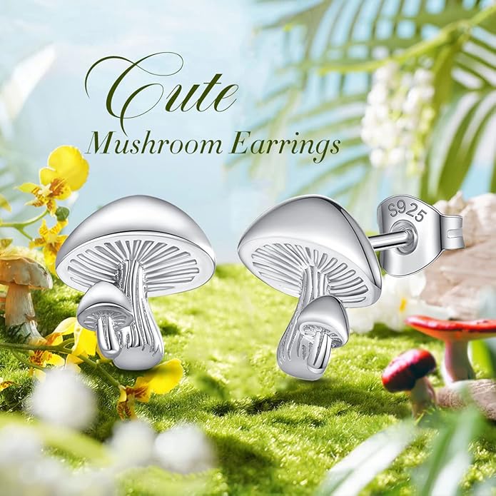 INFUSEU Sterling Silver Cute Stud Earrings Cat Frog Mushroom Bunny, Small Gifts for Women Teen Girls Animal Lovers